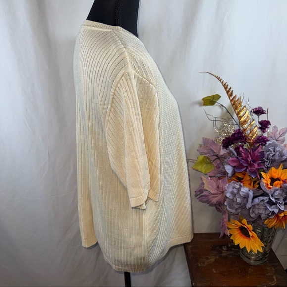 Alfred Dunner Pale Yellow/Tan Cable Knit Short Sleeve Sweater Top L - Picture 4 of 7